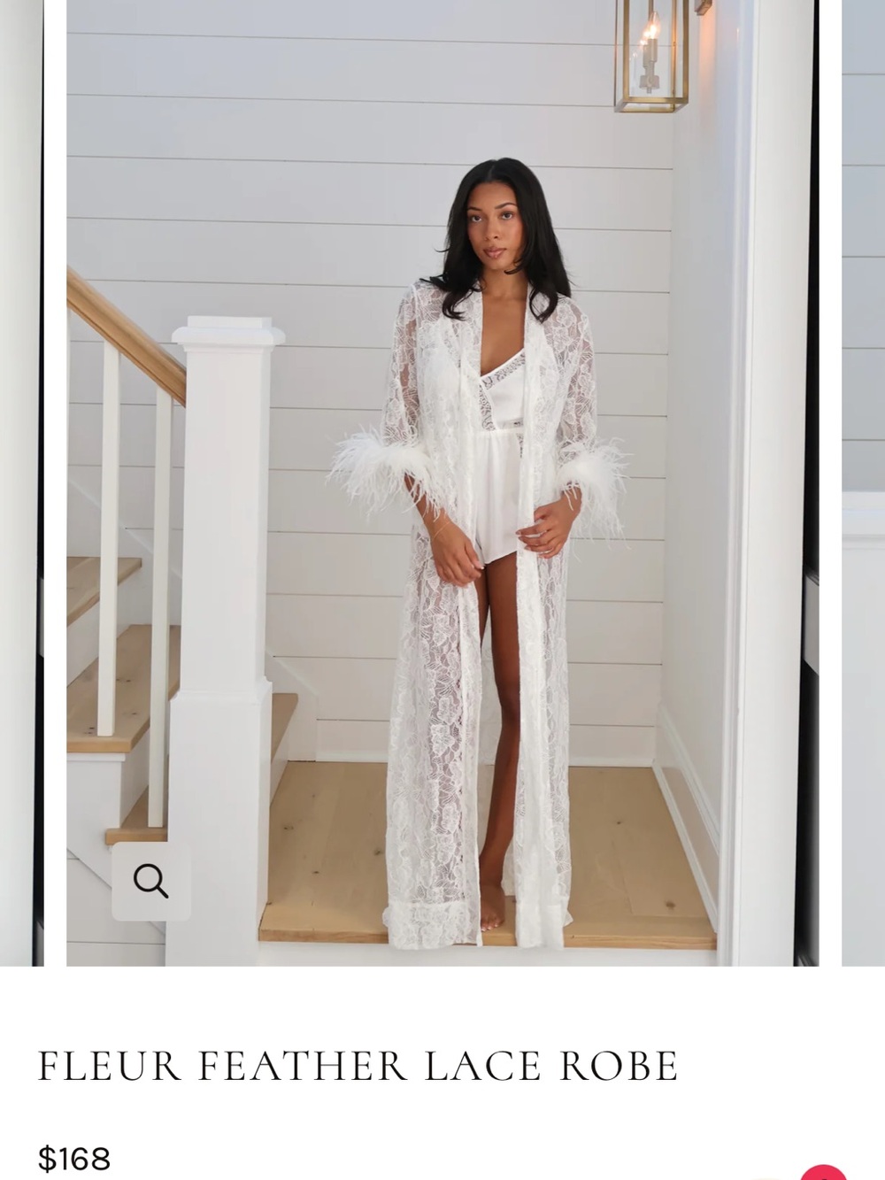 Fleur Feather Lace Bridal Robe - White